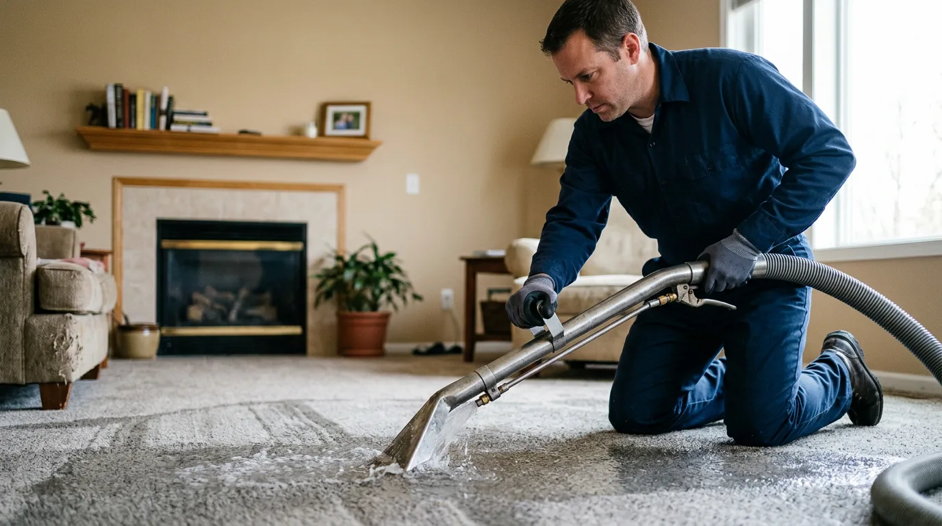 Water damage restoration technician working near Friendship, NY